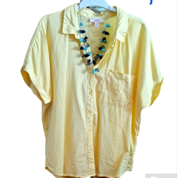 Vintage Cotton yellow Dolman sleeve top - Picture 1 of 5